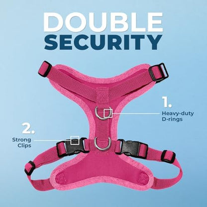 Best Pet Supplies Voyager Step-in Lock Pet Harness w Reflective Pet Leash Combo Set with Neoprene Handle 5ft - Supports Small, Medium and Large Breed Puppies/Cats - Fuchsia, S