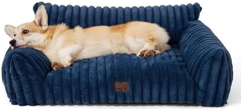 Bedsure ComfyFleece™ Cute Dog Couch for Medium Dogs - As Seen on TV on Good Day New York, Dog Couch Bed with Removable, Washable Cover, Supportive Pet Sofa, for Medium Large Dogs, 36inch, Night Blue
