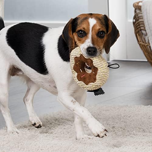 TrustyPup Tough 'N Fun Donut Squeaky Plush Dog Toy, Chew Guard Technology - Tan, Small (71148)
