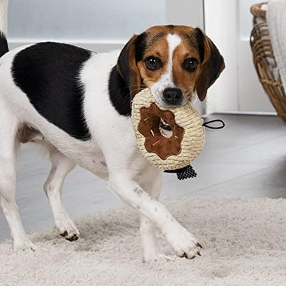 TrustyPup Tough 'N Fun Donut Squeaky Plush Dog Toy, Chew Guard Technology - Tan, Small (71148)