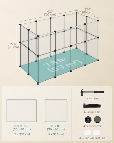 SONGMICS Clear Pet Playpen, Modular Plastic Enclosure