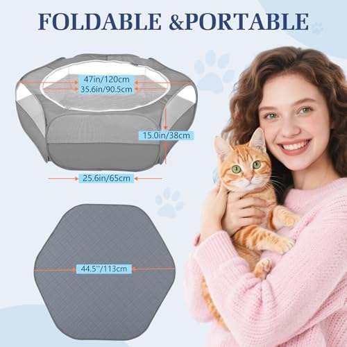 Pawaboo 2-in-1 Small Animals Playpen with Pad, Gray+Gray