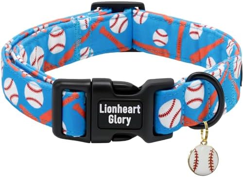 Lionheart glory Cute Dog Collar - Baseball Dog Collars, Blue Adjustable Pet Collar for Large Dogs Puppy Male Female Summer Pet Collars