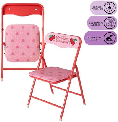 Idea Nuova 3-Piece Furniture Set with 1 Square Table & 2 Folding Chairs for Kids, Strawberry Shortcake