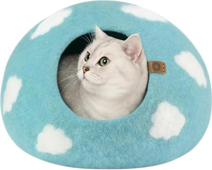 MEOWFIA Cat Cave - Merino Wool Bed for Indoor Cats (Cloud Nap Blue, Large)