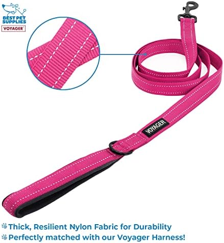 Best Pet Supplies Voyager Step-in Lock Pet Harness w Reflective Pet Leash Combo Set with Neoprene Handle 5ft - Supports Small, Medium and Large Breed Puppies/Cats - Fuchsia, XXS