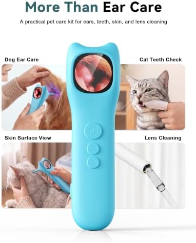 Pet Ear Camera Cleaning Kit with Screen, Dog & Cat Ear Cleaner with 50 Finger Wipes, Gentle Soft Otic Ear Cleaning Pads, Helps Clean Dirt, Wax & Odor-Causing Buildup, Non-Irritating, Blue