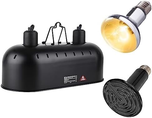 DXOPHIEX 15inch Dual Reptile Light Fixture Dual Reptile Heat Lamp Fixture