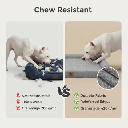 Sytopia 42 Inch Indestructible Dog Beds for Large Dogs, Chew Proof Orthopedic Egg Crate Foam Pet Bed with Washable Removable Cover and Anti-Slip Bottom, Grey