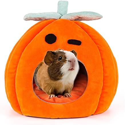 YUEPET Guinea Pig Bed, Rabbit Cave Bed, Warm Fleece Pumpkin Hideout
