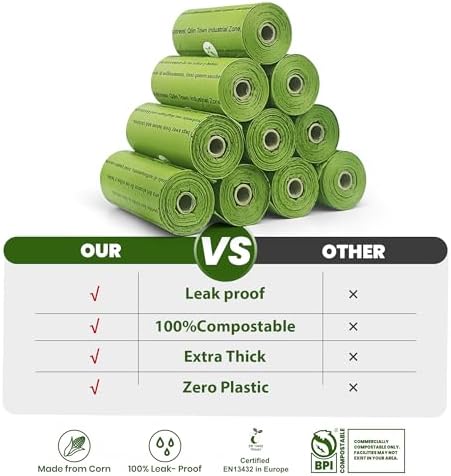 Certified Compostable Dog Poop Bags-270 Plant Based Bags (18Rolls)
