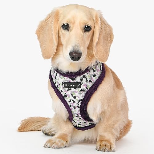 Puppia Huxley Dog Harness Over-The-Head Warm Winter Leopard Pattern Adjustable Chest for Small and Medium Dog, Purple, Small