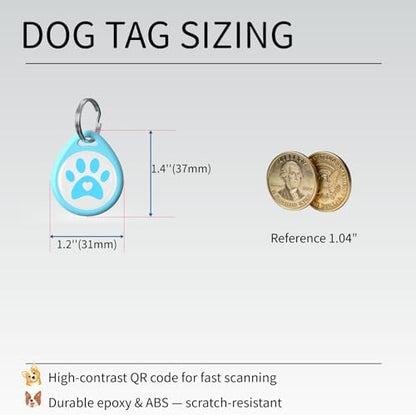 Smart QR Code Pet ID Tag for Dogs - Instant GPS Location Alert via Email, No App/Subscription Required, Waterproof Anti-Lost Personalized Dog Collar Accessories (Blue, 1.2 Inch)