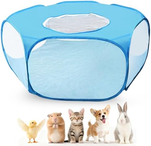 Guinea Pig Playpen with Lid, Breathable Small Animals Playpen with Anti-Escape Cover Portable Kitten Playpen Indoor/Outdoor Yard Exercise Cage House Tent for Hamster Chinchillas Rabbits Bunny