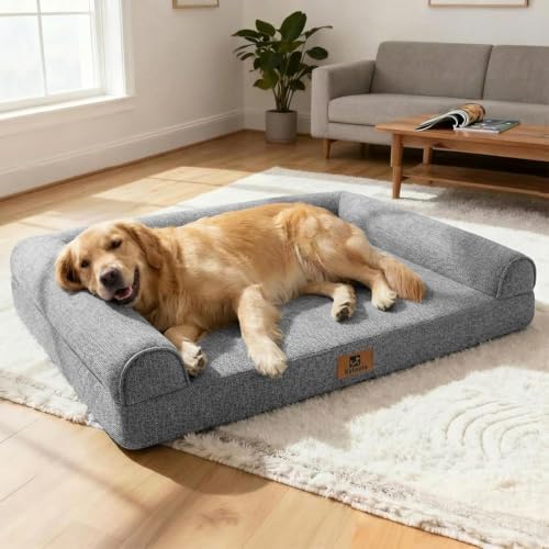 Sytopia 42 Inch Indestructible Dog Beds for Large Dogs, Chew Proof Orthopedic Egg Crate Foam Pet Bed with Washable Removable Cover and Anti-Slip Bottom, Grey
