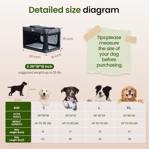 Portable Collapsible Soft Dog Crate for Small Dogs, 26in Black