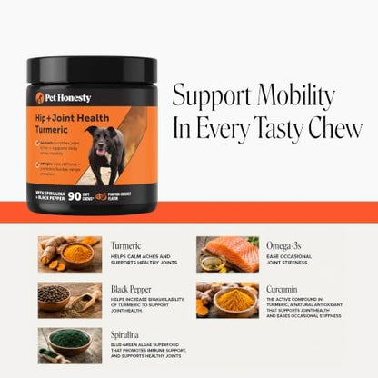Pet Honesty Turmeric Hip and Joint Supplement for Dogs, 90 Count