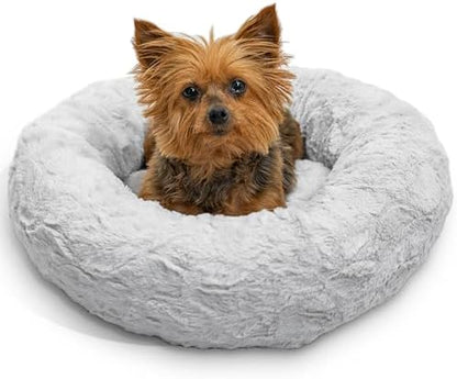 Best Friends by Sheri The Original Calming Donut Dog Bed for Extra-Small Dogs up to 10 lbs, Lux Faux Fur, Gray, 18" x 18"