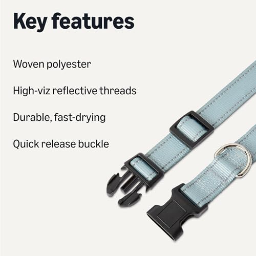 Amazon Basics Reflective Polyester Pet Collar for Dogs, Adjustable, Extra Large, Quick-Release Buckle for Easy On/Off, Durable Fast-Drying, High Visibility, Black