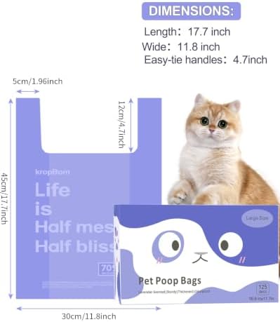125 Count Large Cat Litter Bags Lavender Scented with Handles, Disposable Litter Bags for Pet Poop, Extra-Thick Kitty Waste Bags Easy Tie Leak-Proof Strengthen-17.7" x 11.8"