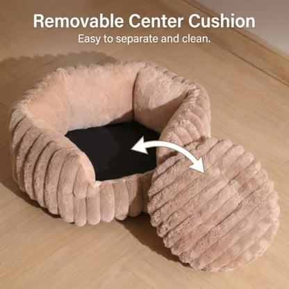 Donut Dog Bed, Cat Bed Kitten Bed, Washable Round Cat Beds for Indoor Cats, Soft Thickened Kitten Beds for Indoor Kittens, Anti-Anxiety Calming Pet Bed with Non-Slip Bottom (Small)