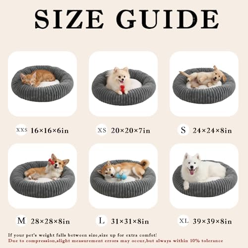 Short Plush Dog Bed Donut, Ultra-Soft & Machine Washable Dog Beds, Durable Round Calming Pet Bed for Cats and Small, Medium, Large Dogs (Dark Grey, X-Large)