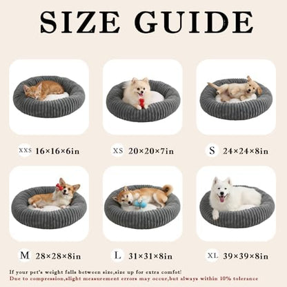 Short Plush Dog Bed Donut, Ultra-Soft & Machine Washable Dog Beds, Durable Round Calming Pet Bed for Cats and Small, Medium, Large Dogs (Dark Grey, X-Large)