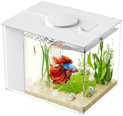 Vehipa 3.7L (1 Gal) Betta Fish Aquarium, Acrylic Small Fish Tank Kit White