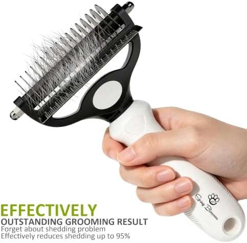 Spring Blossoms-2 in 1 Professional Grooming Rake for Cats & Dogs-Dematting Comb for Easy Mats & Tangles Removing,Pet Brush Safe No More Nasty Shedding and Flying Hair (Cloud Dancer White)