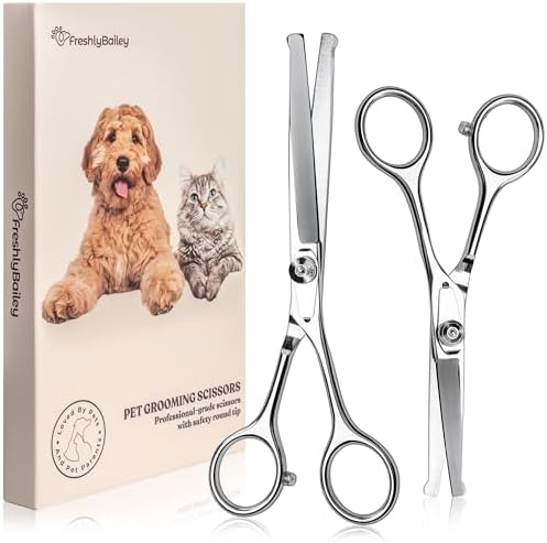 Pet Grooming Scissors Set - Round Tip Shears for Dogs & Cats