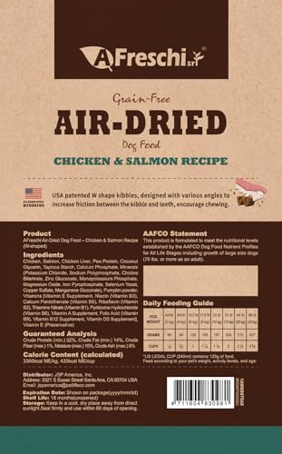 AFreschi Chicken & Salmon Air-Dried Dog Food, Grain-Free, 2.2 lb