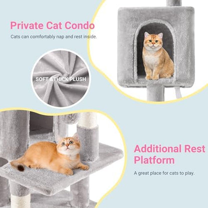 Allewie 29 Inches Cat Tree Tower/Plush Perches Platform/Condo/House/Sisal Scratching Posts/Multi-Level Activity Center Furniture for Kittens/Grey