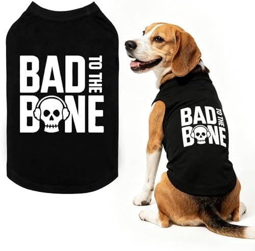 BINGPET Bad to The Bone Dog Shirt, Soft Cotton T-Shirt, Halloween Costumes