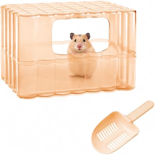 Hamster Sand Bath Container, Small Animal Dust Bath House with Scoop, Brown