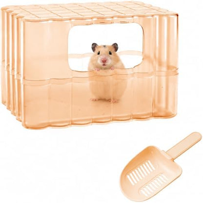 Hamster Sand Bath Container, Small Animal Dust Bath House with Scoop, Brown