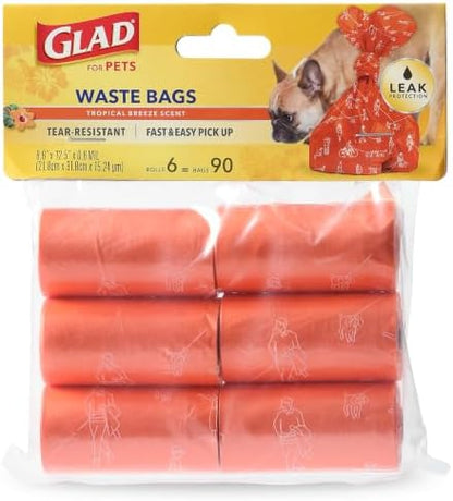 Glad for Pets Scented Dog Poop Bags, Tropical Breeze Scent, 90 Count