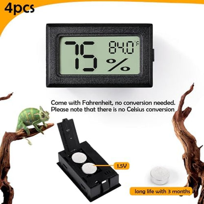 4 PCS Rectangle Reptile Thermometer and Humidity Gauge for Bearded Dragon Accessories, Reptile Tank Accessories for Jumping Spider, Leopard Gecko, Hermit Crab, Gecko, Ball Python, Lizard