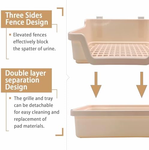 PINVNBY Extra Large Rabbit Litter Box Small Animal Potty Trainer Huge Bunny Litter Pan Plastic Pet Corner Toilet with Mash for Adult Guinea Pigs Chinchillas Ferrets (Beige)