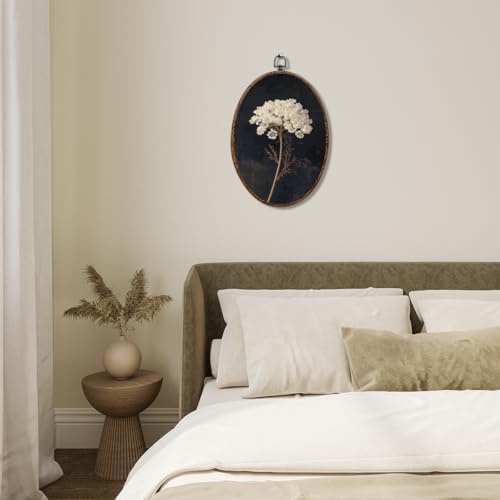 Vintage Flower Oval Framed Wall Art, Dark Botanical Canvas Art Wall Decor，Rustic Antique Floral Neutral Hanging Decor Painting Artwork for Home Bathroom Bedroom Living Room Office 8.3x12inch