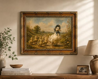 Framed Vintage Style Canvas Print Rustic Forest Scene with a Flock of Ducks Farmhouse Decor for Bedroom or Living Room 12x16 Inches Ready to Hang or Display on Tabletop