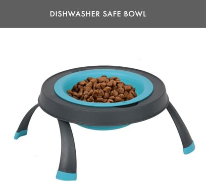Dexas Pets Elevated Pet Feeder, Large, 4 Cup Capacity, Blue, Raised Pet Food and Water Bowl