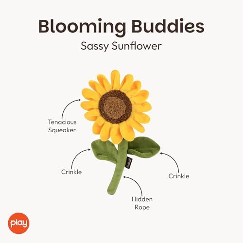 P.L.A.Y. Cute Plush Dog Toys - Blooming Buddies, Plant Themed Durable Squeaker Chew Toy, Great for Puppies & Small, Medium, Large Dog Breeds - Machine Washable, Recycled Materials (Sassy Sunflower)