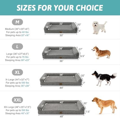 COZY KISS Ultra Soft Faux Rabbit Fur Dog Bed for Small Dogs – 30"x20" Orthopedic Foam Couch, Removable Washable Cover & Waterproof Lining, Grey