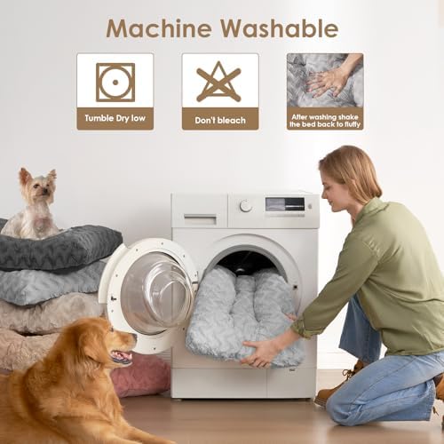 EHEYCIGA Washable Large Dog Bed for Crate, 35x23 Inch Pet Bed, Grey