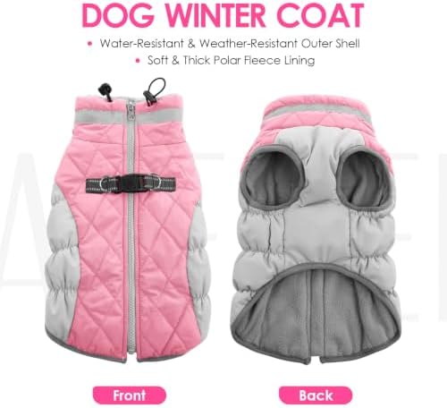 AOFITEE Dog Coat Warm Fleece Dog Winter Coat with Harness for Large Dogs