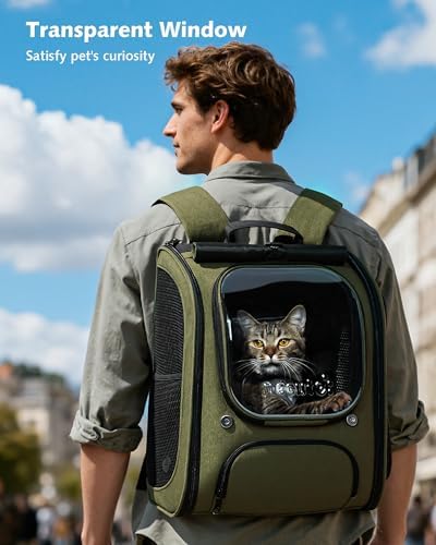 Pecute Cat Backpack Carrier,Large Space Cat Bubble Backpack,Ergonomic,Green
