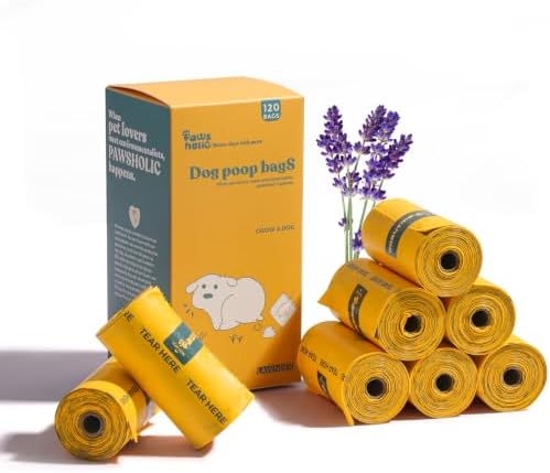Dog Poop Bags Rolls Guaranteed Leak Proof and Extra thick Poop Bags for Dogs,120 Count 8 Rolls,Lavender Scented,Cornstarch Based Doggie Poop Bag for Puppy and Big Dogs