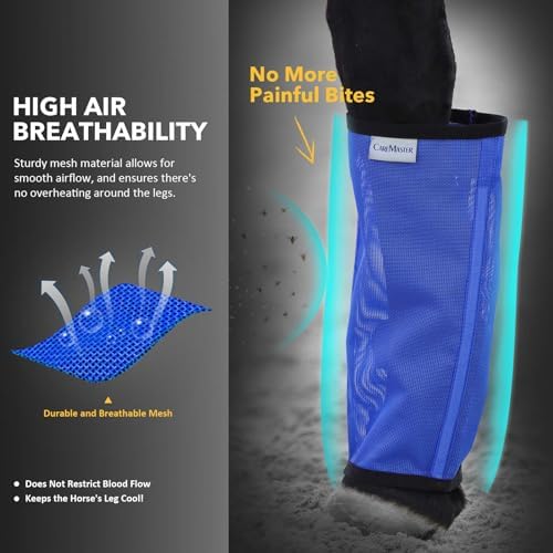 Fine Mesh Fly Boots Loose Fitting & Non-Slip Horse Fly Leggings No More Horsefly Nuisance Greatly Reduce Stomping Breathable with Natural Air Flow (Set of 4)