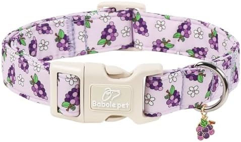 Summer Dog Collar Cute Grape Dog Collars for Medium Dogs - Lightweight Adjustable Purple Puppy Collar Boy Girl Fall Dog Collar with Quick Release Buckle M