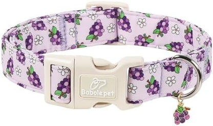 Summer Dog Collar Cute Grape Dog Collars for Small Dogs - Lightweight Adjustable Purple Puppy Collar Boy Girl Fall Dog Collar with Quick Release Buckle S